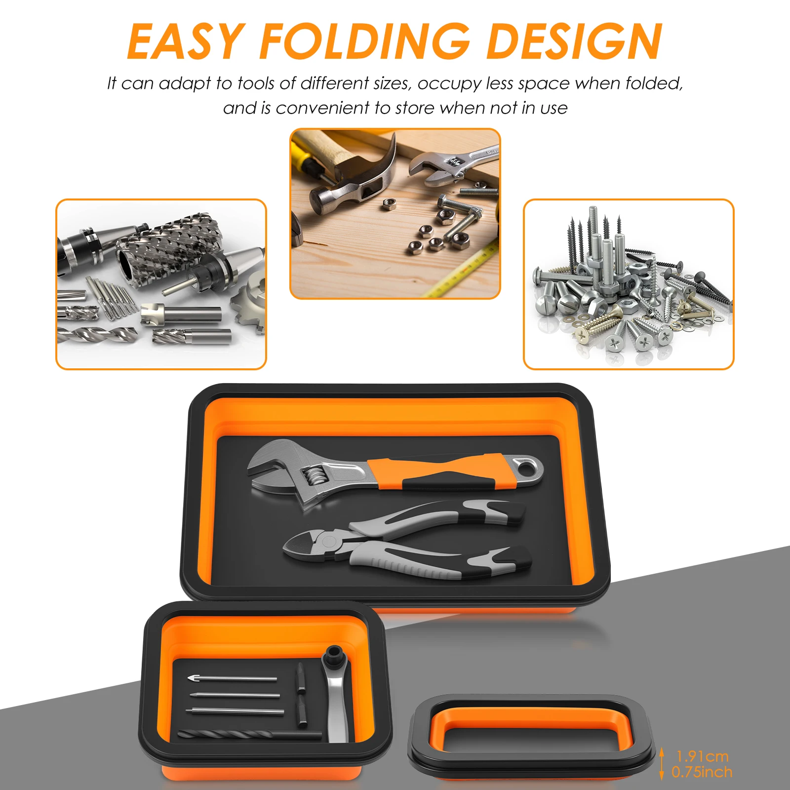 مجموعة صينية الأجزاء المغناطيسية القابلة للطي 3 صواني أدوات مختلفة الحجم للبراغي والمسامير والصواميل والغسالات والدبابيس والأجزاء المعدنية الصغيرة الأخرى