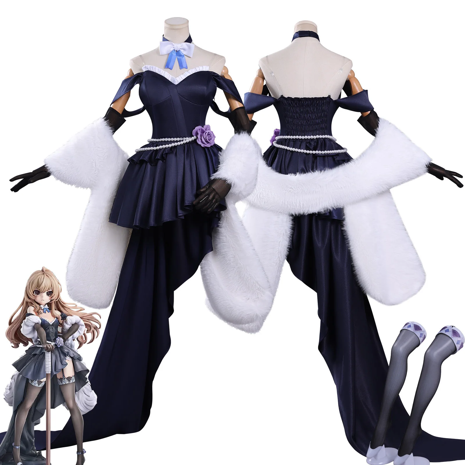 

TIGER×DRAGON！Aisaka Taiga Cosplay Costume Blue Formal Gown Dress Skin Necklace Cosplay Wig Woman Christmas Party Suit