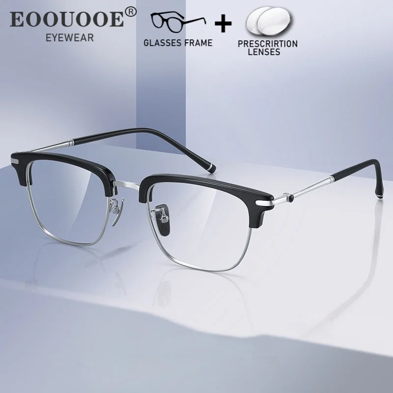 

New Men Pure Titanium TR90 Eyeglasses Business Half Frame Prescription Myopia Lenses Optical Eyewear Anti Blue Light Multifocal