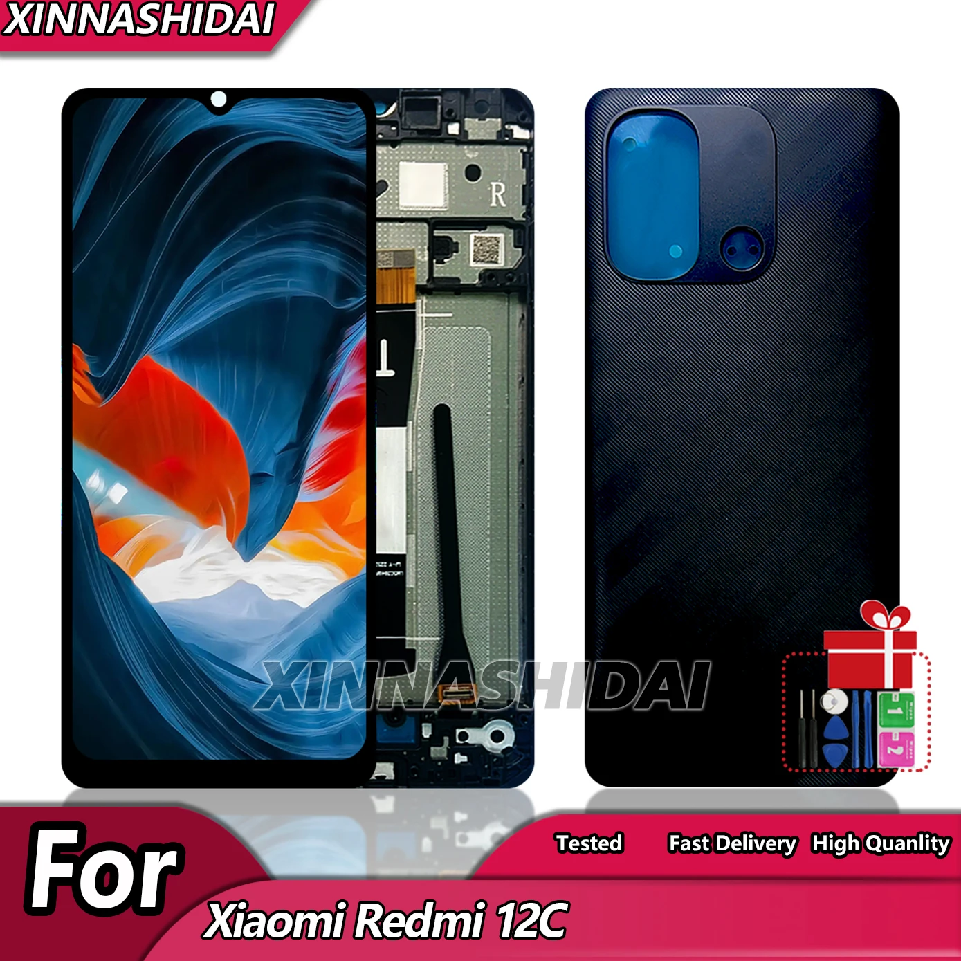 6.71'' Super For Xiaomi Redmi 12C 22120RN86G LCD Display Touch Screen With Frame and Battery Cover Replacement Assembly Display