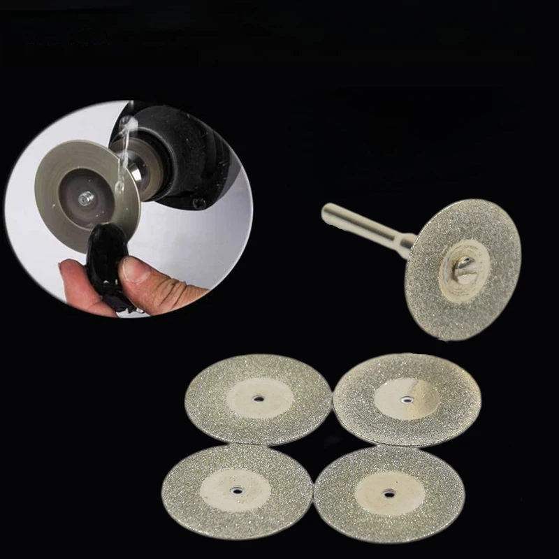 5pcs 22mm Diamond Cutting Discs Cut Off Mini Diamond Saw Blade with 1pcs Connecting Shank for Dremel Drill Fit Rotary Tool