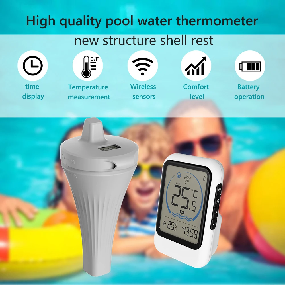 Smart Pool Thermometer IPX7 Waterproof Floating Pool Thermometer Digital Pool Thermometer for Ice Bath Tub Fishbowl Pond Hot Tub
