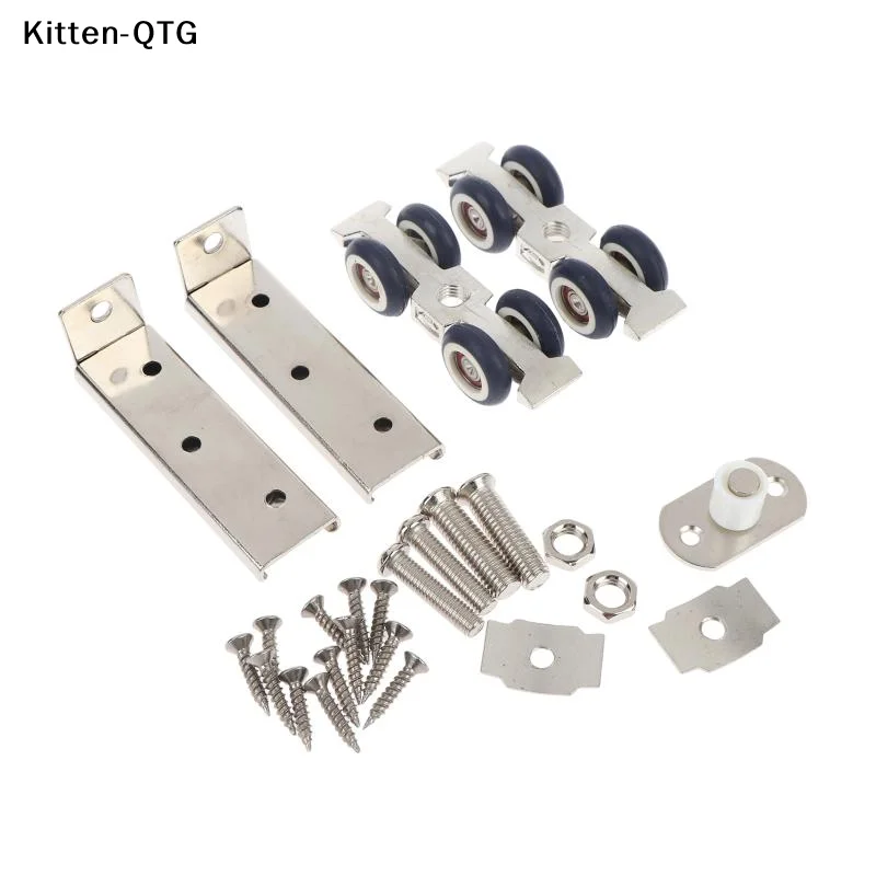 New 2Pcs Sliding Door Roller Hanging Pulley Rail Track 4 Wheels/8 Wheels For Home Room Wood Door Hanging Wheels Rail Track