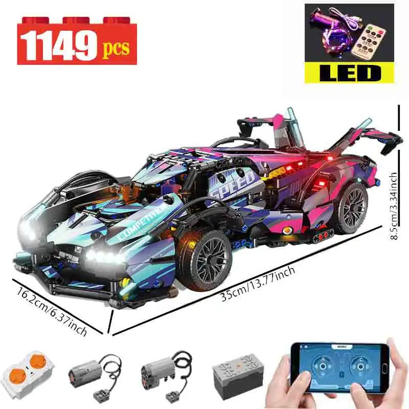 Technical RC LED Drift Racing V12 Concept Remote Control Lamp Sports Car Building Blocks Birthday Gifts for Boys and Kids