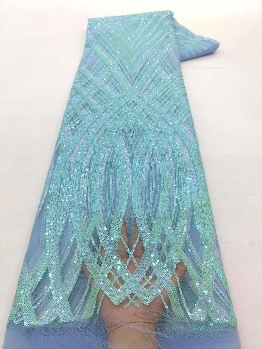 Luxury African Beaded  High Quality Nigerian Sequins With Pearl Lace French Tulle Lace Fabric For Party Dress Sewing