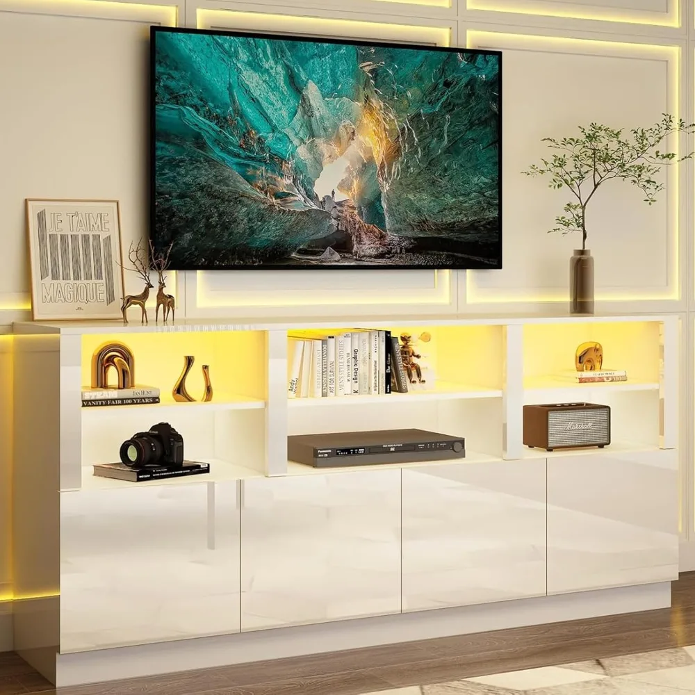 LED TV Stand for 75/80/85 Inch, Entertainment Center with Storage Shelves & Doors, Quality First, TV Cabinet