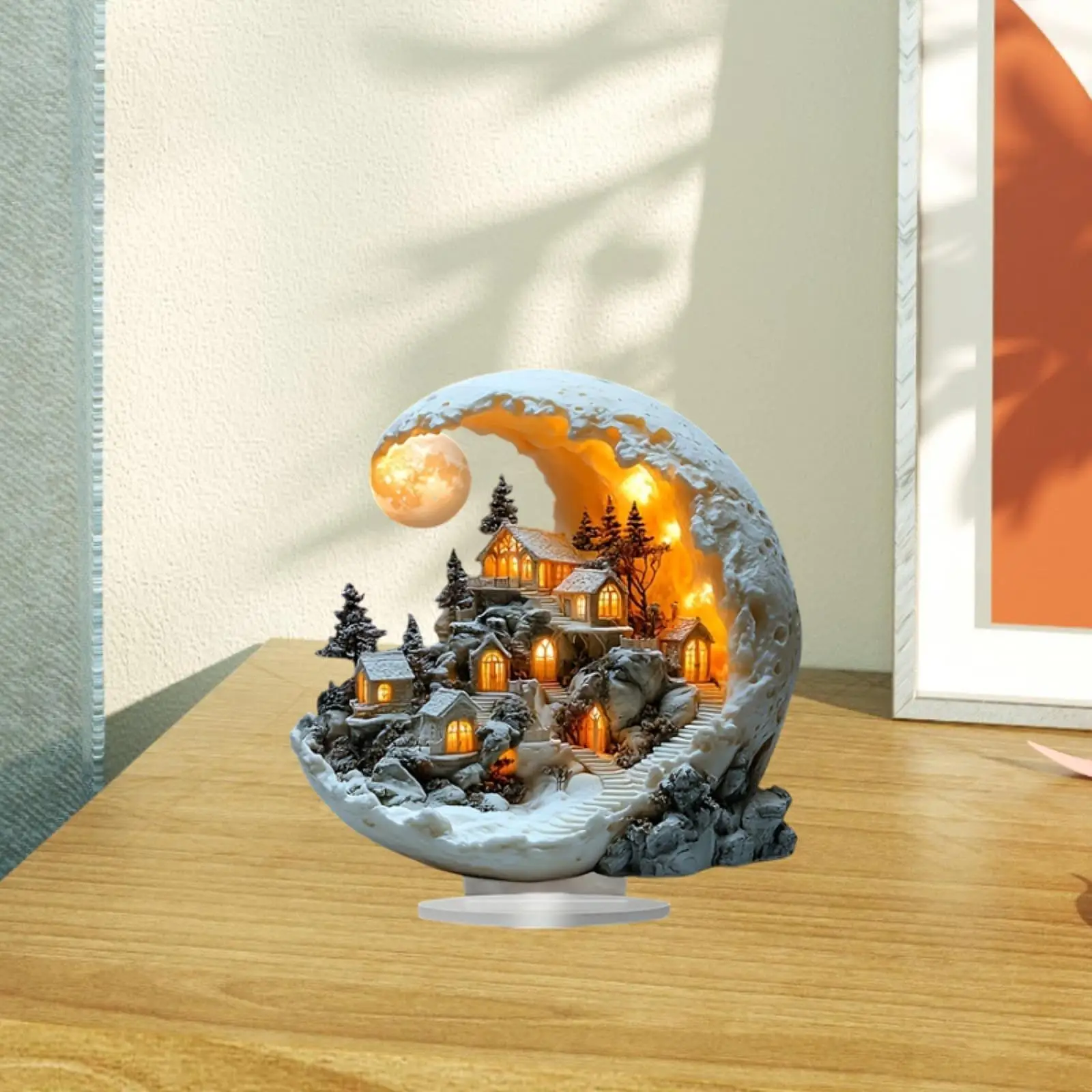 Decorative Moon Acrylic Statue Unique Home Decor Accent Ornament for Living Room Bookshelf Cabinet Bedroom