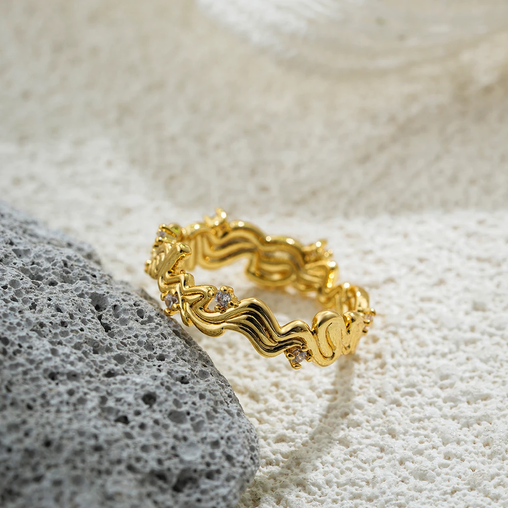 Exquisite dünne Ranken mit Zirkonwellen, unregelmäßigem Texturdesign, Ringen, Schmuckzubehör