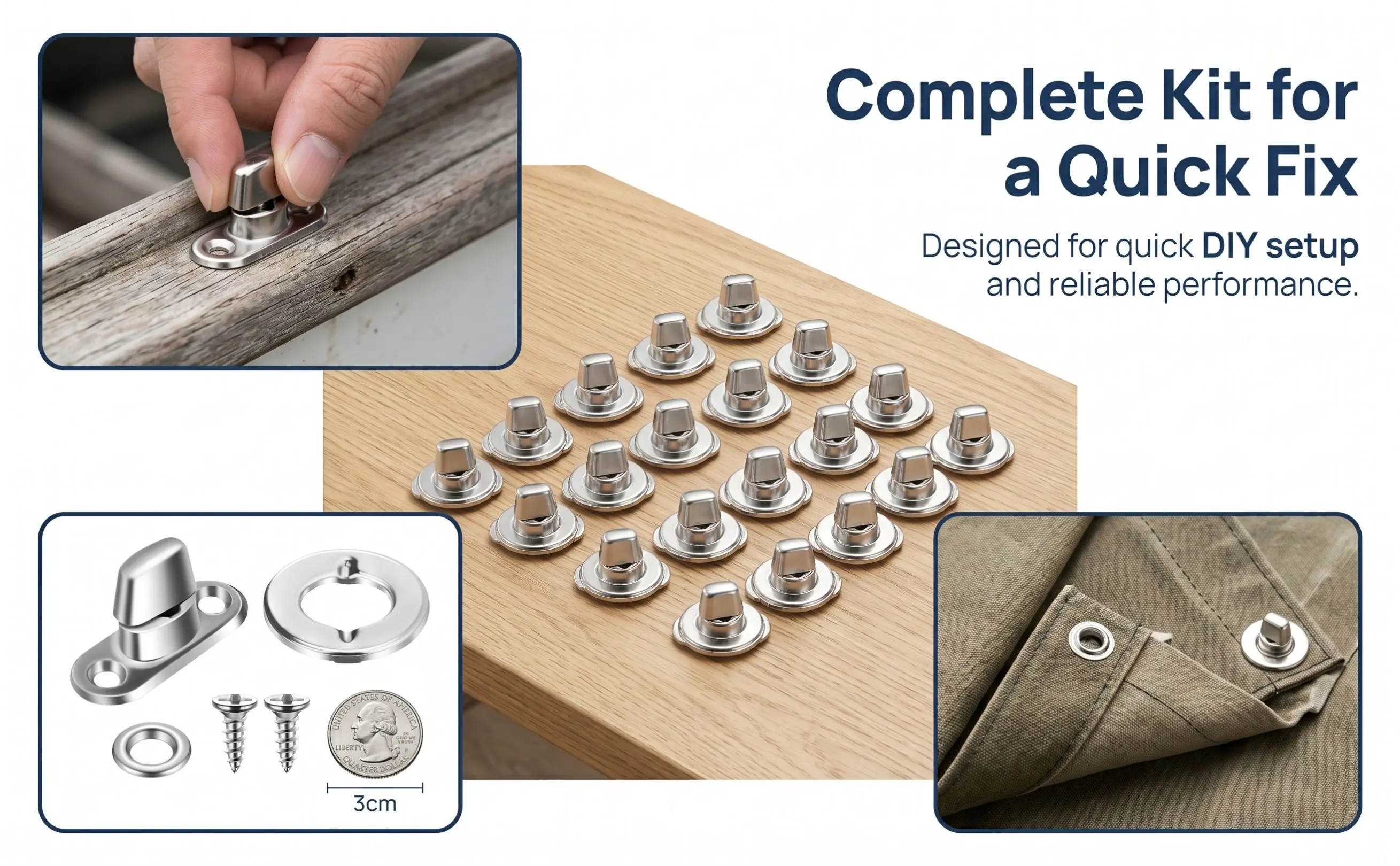 Turn Button Fasteners 20 Sets Metal Canvas Tarp Grommet Clips with Mounting Screws for Boats RV Covers