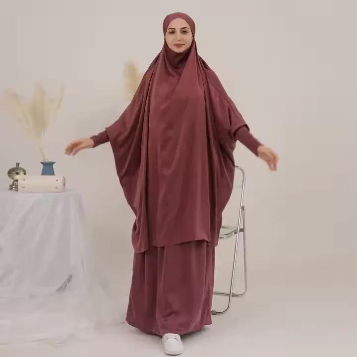 2PCS Women Prayer Garment Muslim Khimar Skirt Set Hijab Caftan Abaya Dress Niqab Burqa Kaftan Eid Djellaba Robe Kebaya Jalabiya