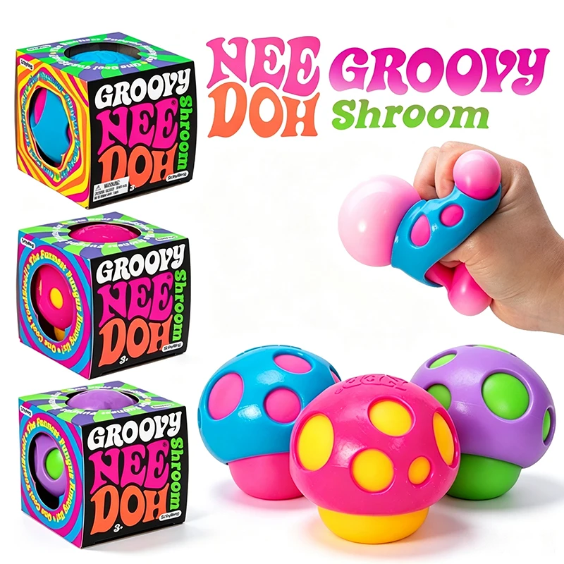 Schylling Needoh Groovy Shroom Mushroom Decompression Squeeze Ball Non-toxic Maltose Anti-anxiety Fidget Toy Autism Focus Toy