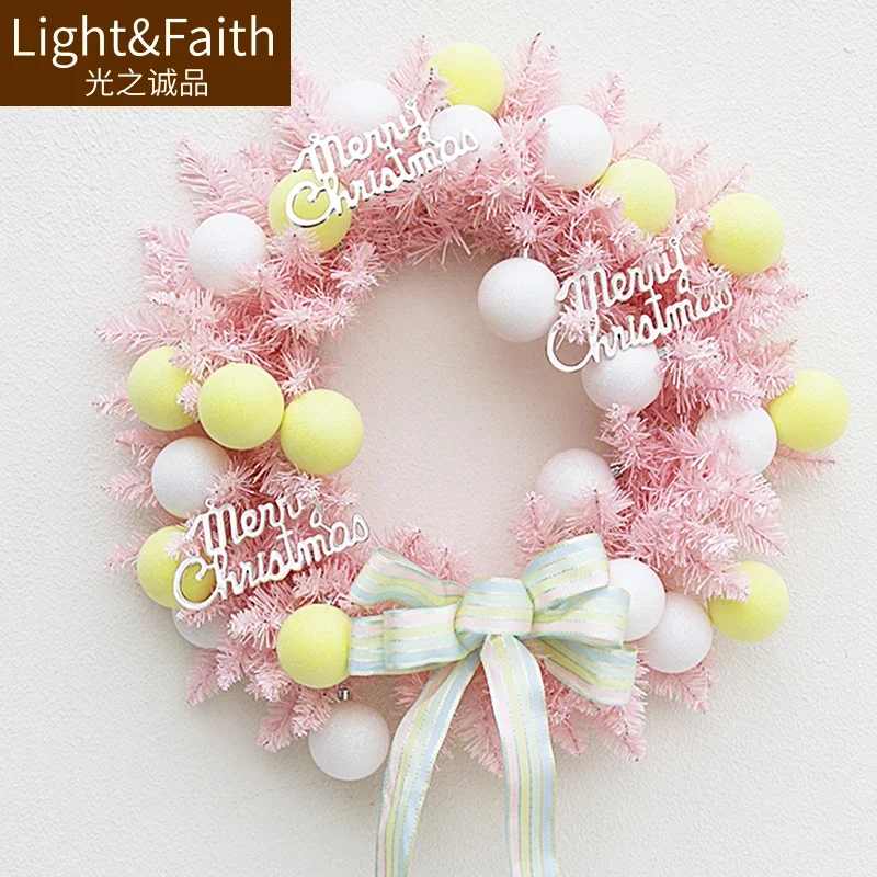 Christmas Wreath Cherry Blossom Wreath Pink Girly Heart Macaron Candy Color Christmas Door Hanging Ornament Christmas Ring