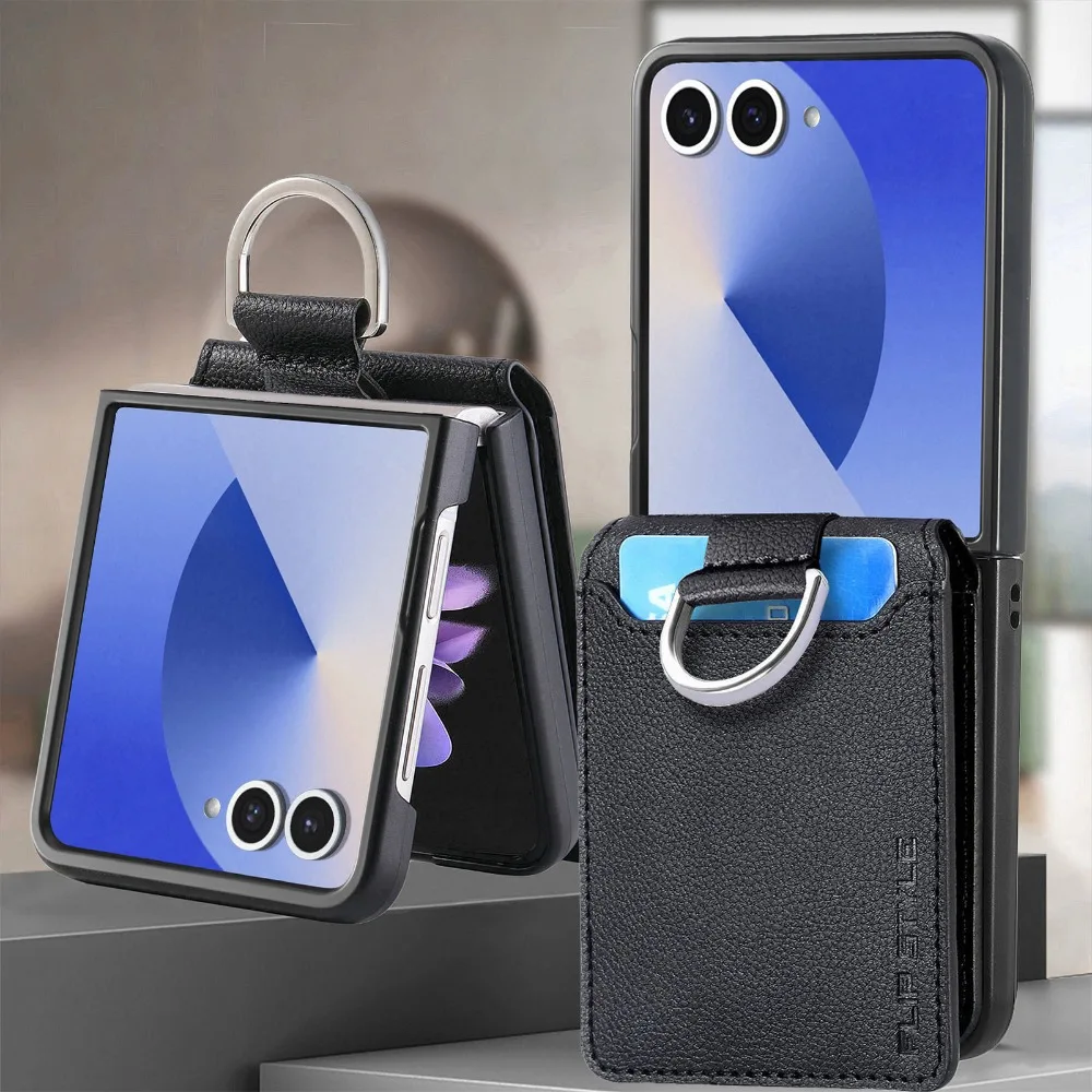 ليتشي نمط حلقة المحفظة جراب هاتف حامل بطاقة لسامسونج غالاكسي Z فليب 7 6 5 4 3 2 1 Flip7 Flip6 Flip5 Flip4 Flip3 فليب 5G