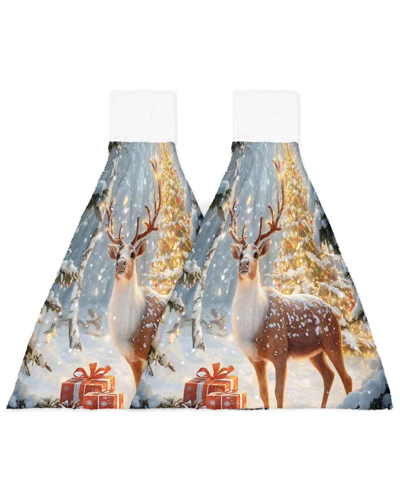 Christmas Reindeer Lantern Wipe Hand Towel Absorbent Hanging Towels Home Kitchen Wipe Dishcloths Bathroom Bath Wipe