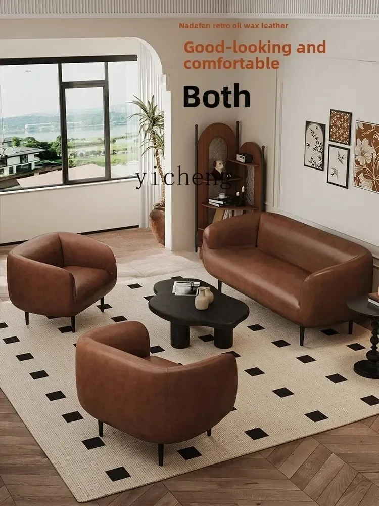 SA-2 leather sofa living room French retro style mid-ancient style double high foot three-person straight row