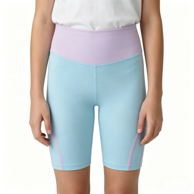 Girls High Waist Biker Shorts Summer Stretchy Tight Yoga Athletic Workout Sports Shorts for Kids Knee-length Thin Beach Pants