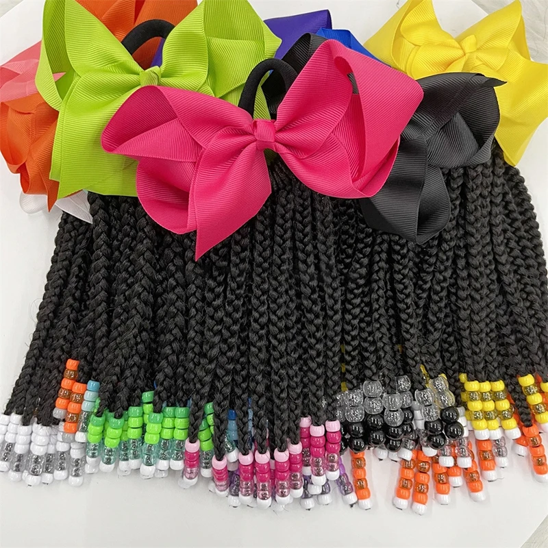 African Children\'s Dirty Braids Beaded Braided Ponytail Women Hair Extensions Fiber Braiding Child Synthetic Beads Wigs