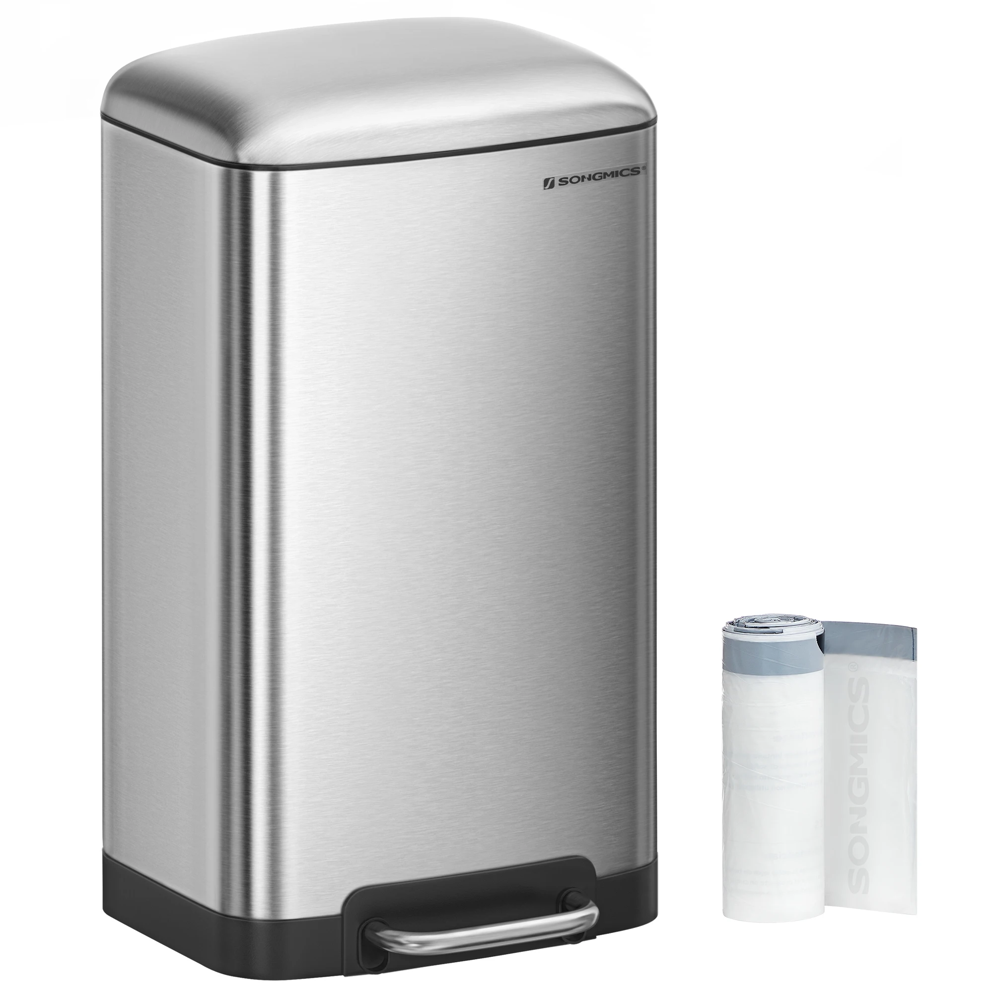 SONGMICS Trash Can, 8 Gallon (30L) Trash Bin with Lid and Inner Bucket, Stainless Steel Garbage Can, Soft Close