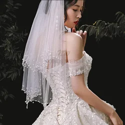 Luxury Wedding Veil With Crystal Beaded Edge Short Two Layers Bridal Veils Customized