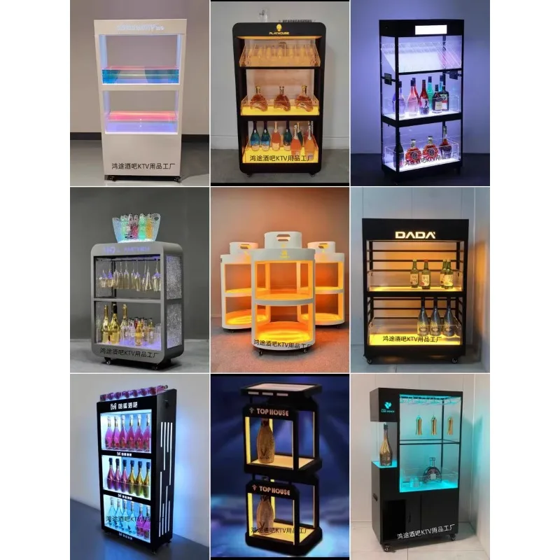 Bar KTV luminous wine cabinet creative customizable LED stainless steel removable wine rack