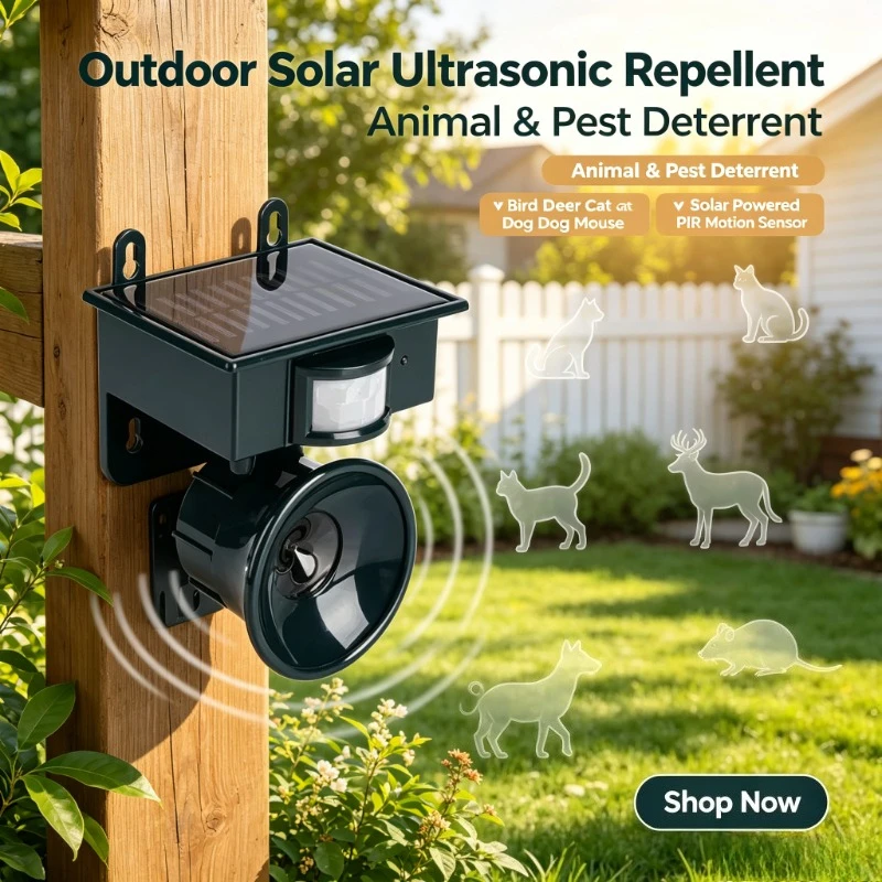 Backyard Wildlife Guard Tool, 2026 Solar Ultrasonic Repellent, Outdoor Install to Keep Bird Dog Cat Mouse Away