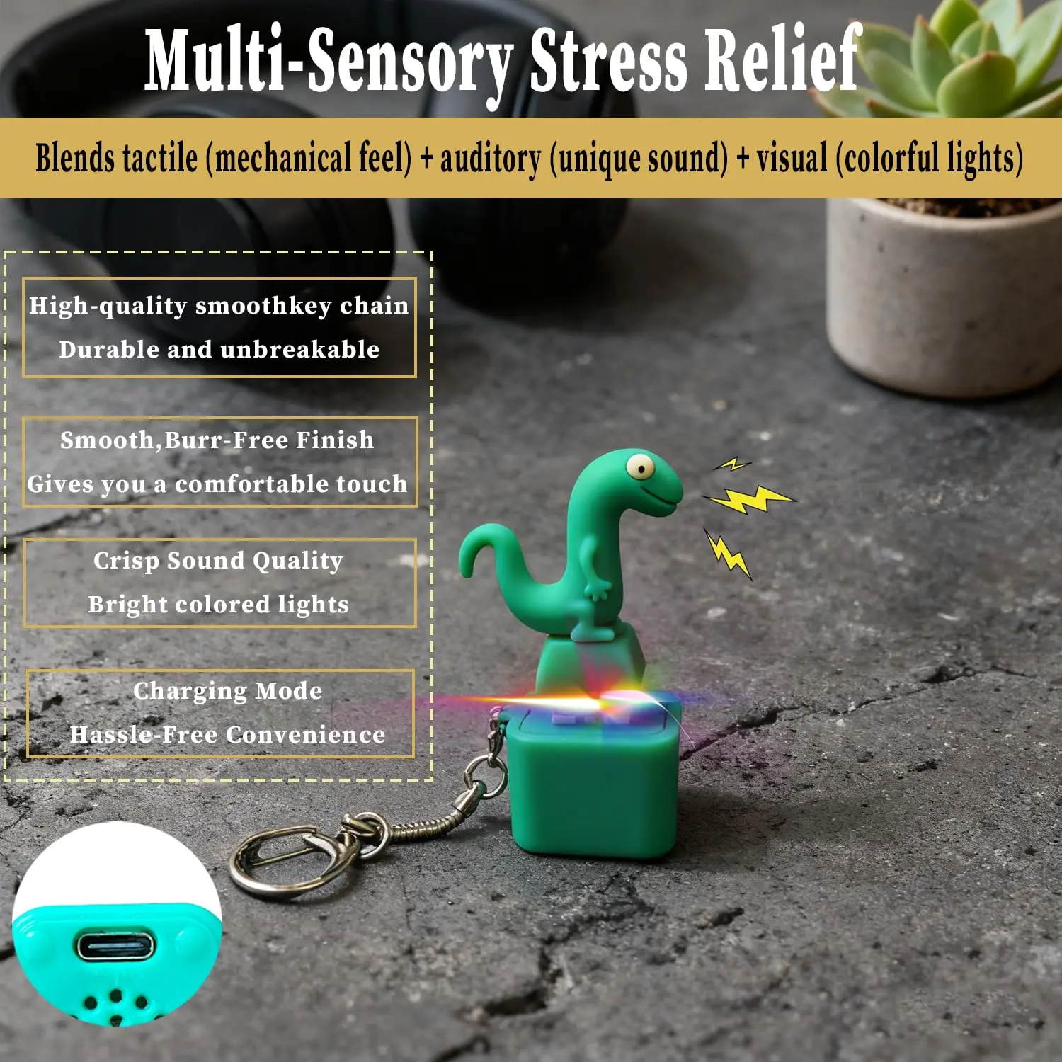 Rechargeable Frog&Lizard Keyboard Fidget Clicker Keychain Button Toy with Light & Sound for Anxiety Stress Relief Relief Toy