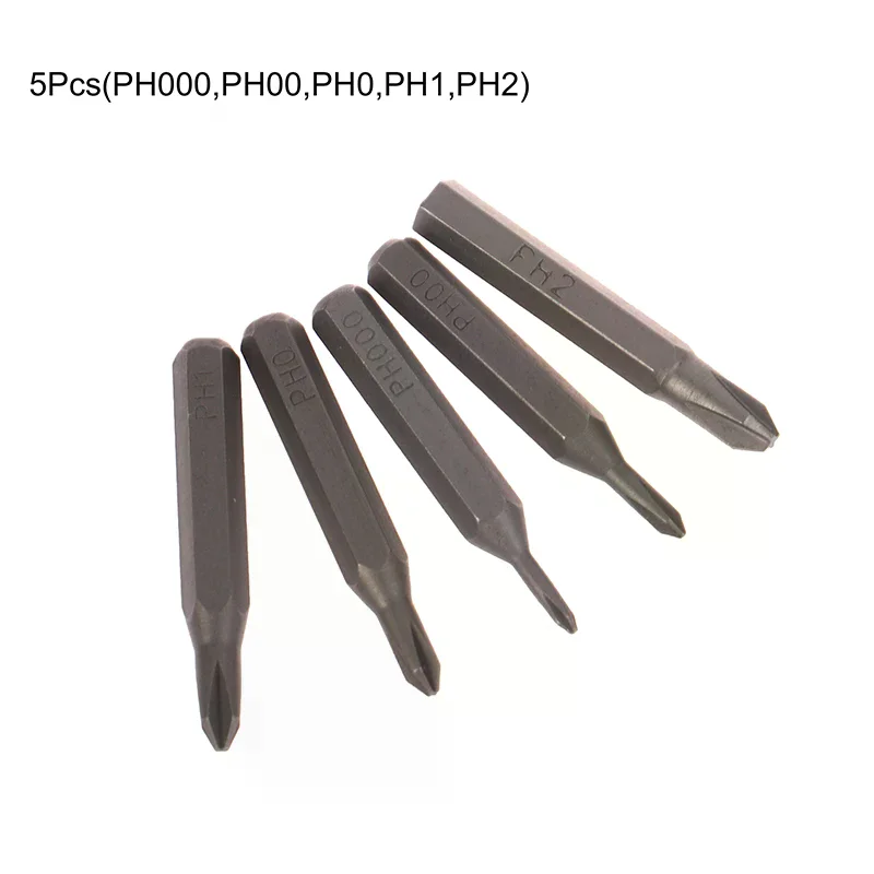 5Pcs H4×28mm Cross Screwdriver Bits PH000 PH000 PH00 PH0 PH1 PH2 4mm Hex Shank Professional Screwdriver Set Tools.