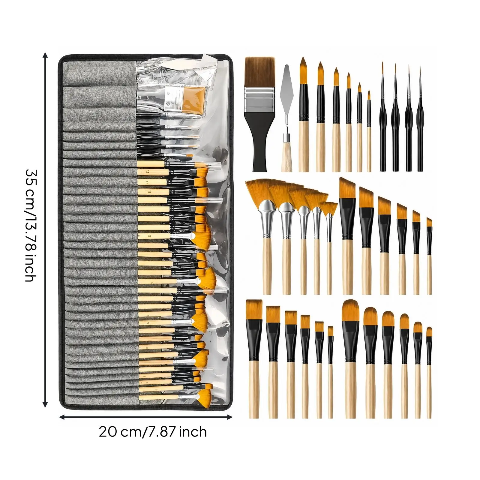 Watercolor Brush Kit with Roll Holder 36 Pieces Nylon Bristle Wood Handle Paintbrushes for Canvas Painting Acrylic Gouache Fine