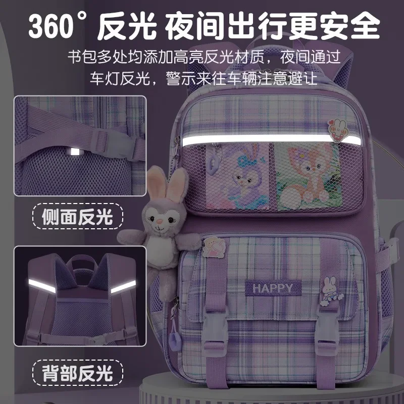 2024 new large capacity backpack school bag for primary school students plaid girls primary school bag ultra-light backpack back