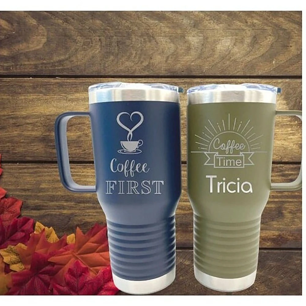 Personalized Insulated Tumbler Custom Photo Stainless Steel Vacuum Cup Sturdy Handle Mug DIY Thermal Bottle Gift for Couples