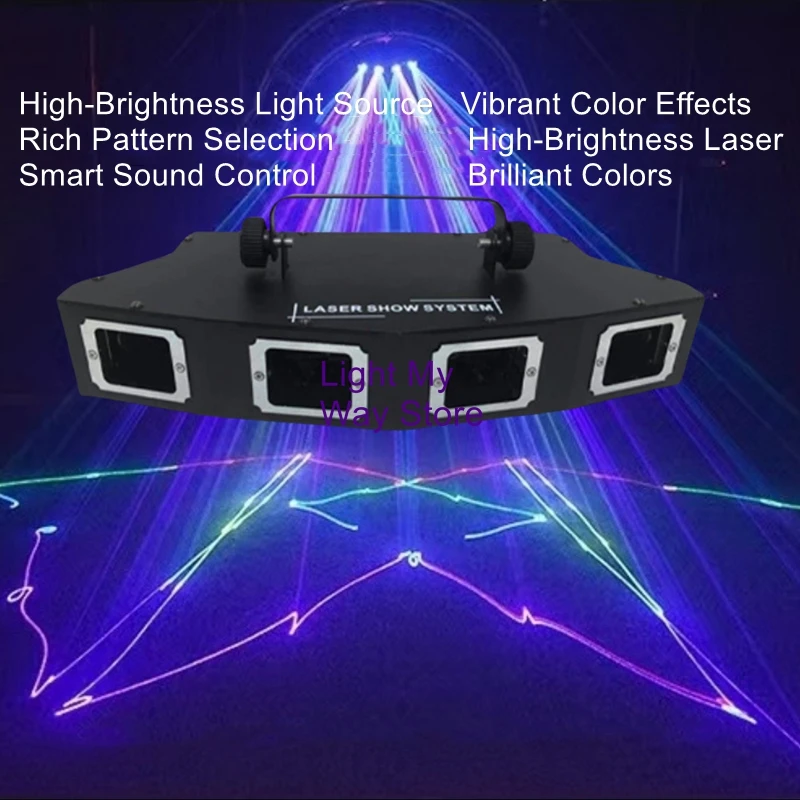 Fan-shaped Quad-Head Full-Color Wide-Range Sweeping Laser Light Scanning Atmosphere Lighting for Dance Parties