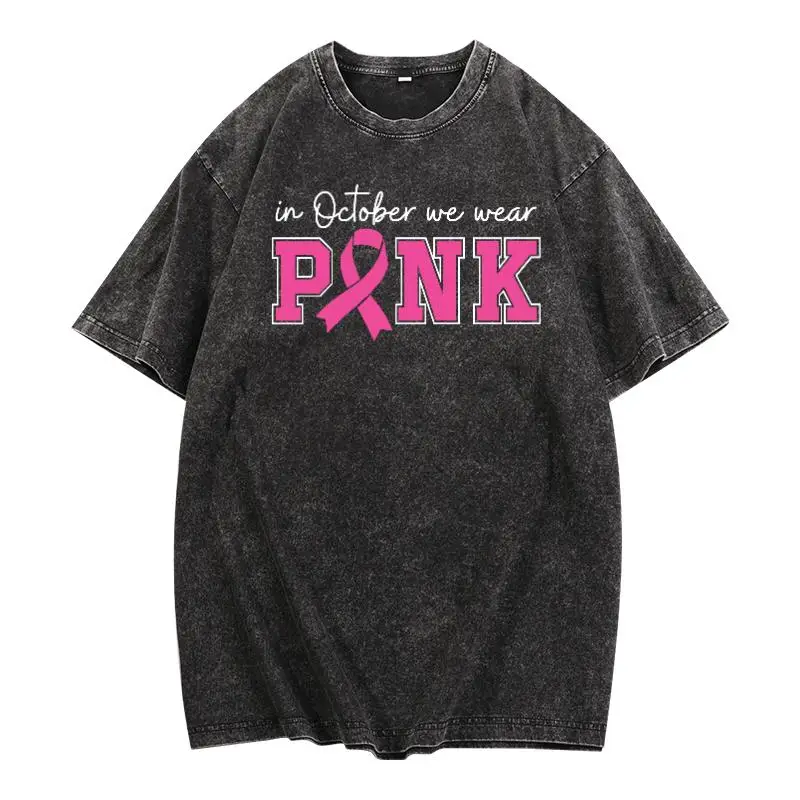 

Breast Cancer Awareness T-shirt for Women In October We Wear Pink Slogan Tees Ribbon Graphic Loose Summer Tops