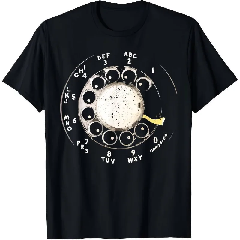 Retro Rotating Phone Dial Pattern T-shirt for Men, Summer New Collection, Unisex Casual T-shirt