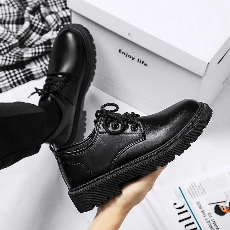 Men’s Leather Shoes 2024 New Chunky Platform Retro Work Shoes For Men Fashion Durable Elevated Casual Shoes Outdoor Walking Shoe