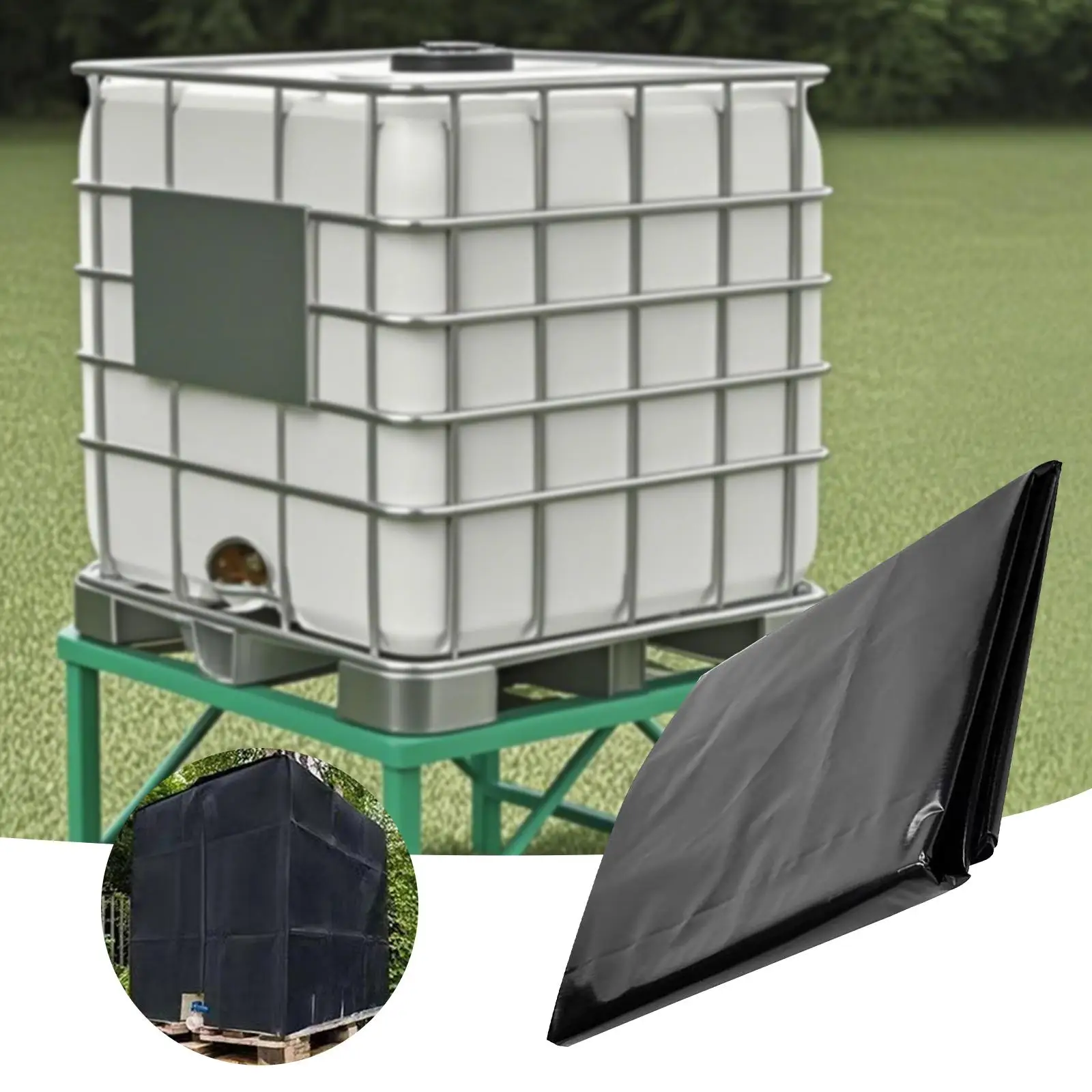 IBC Water Tank Protective Cover Polyester Dustproof Waterproof Outdoor Tarpaulin with Zipper for Rainwater Collection