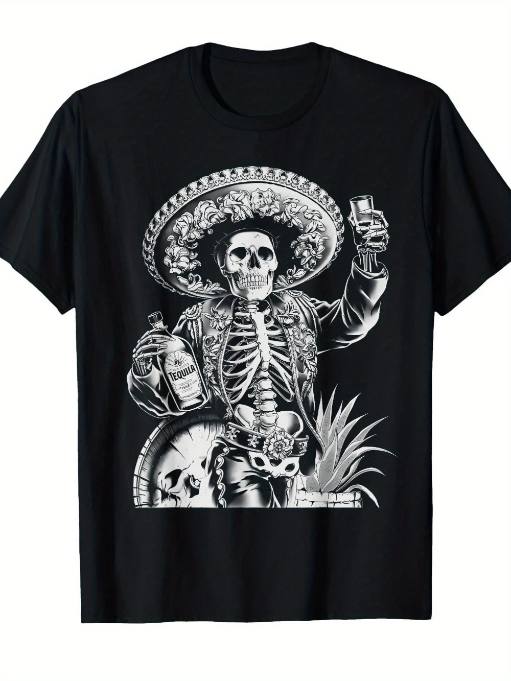 T-shirt vintage mexicain pour le Jour des Morts, design squelette Calavera, manches courtes, pour les célébrations du Jour des Morts