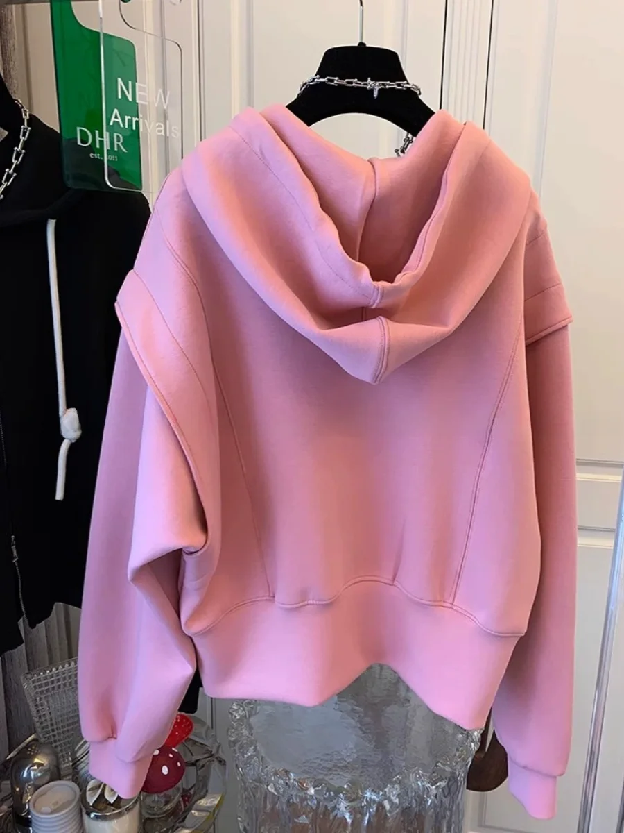ขนาดใหญ่พิเศษ 300 Pou Double Zipper Hooded เปิดเสื้อสเวตเตอร์ถักผู้หญิงหลวมฤดูใบไม้ผลิฤดูใบไม้ร่วงขนาดเล็กขี้เกียจ Sle อินเทรนด์ Jaet