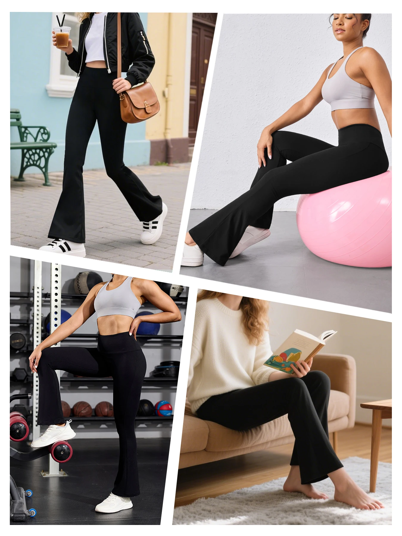 بنطال يوجا واسع عالي الخصر للسيدات مع بيلاتيس وملابس غير رسمية. قماش ناعم وقابل للتمدد للراحة