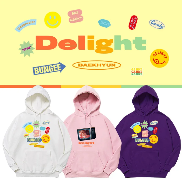 New Korean Pop Kpop BAEKHYUN Delight Hoodie Sweatshirts Men/women Long Sleeve Fleece Hoody Tops Streetwear Hip Hop Clothes