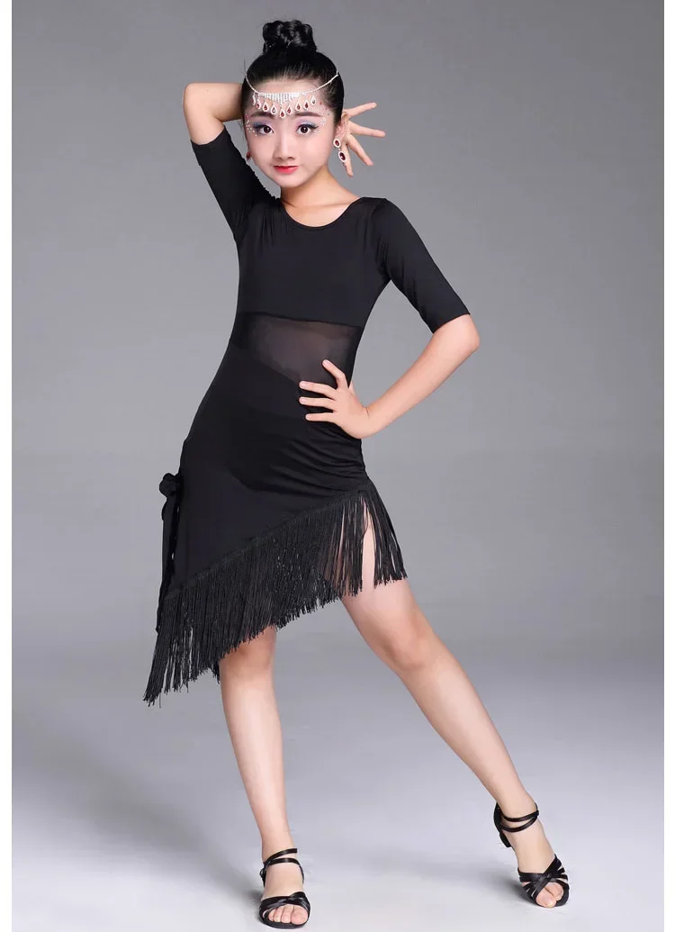 Children Latin Dance Dress 2023 News Swing Dance Dress Fringed Tango Salsa Ballroom Kids Dresses for Girls Costume Competition