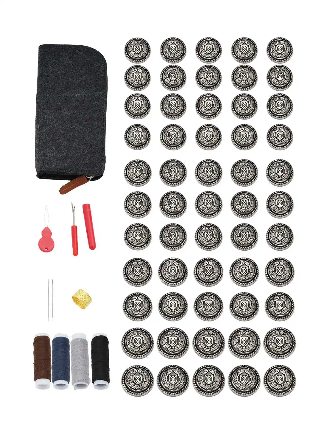 

55PCS/Lot Antique silver Vintage Shield Wheat Crest Metal Buttons Shank Back Sewing Kit for Coat Blazer DIY Replacement