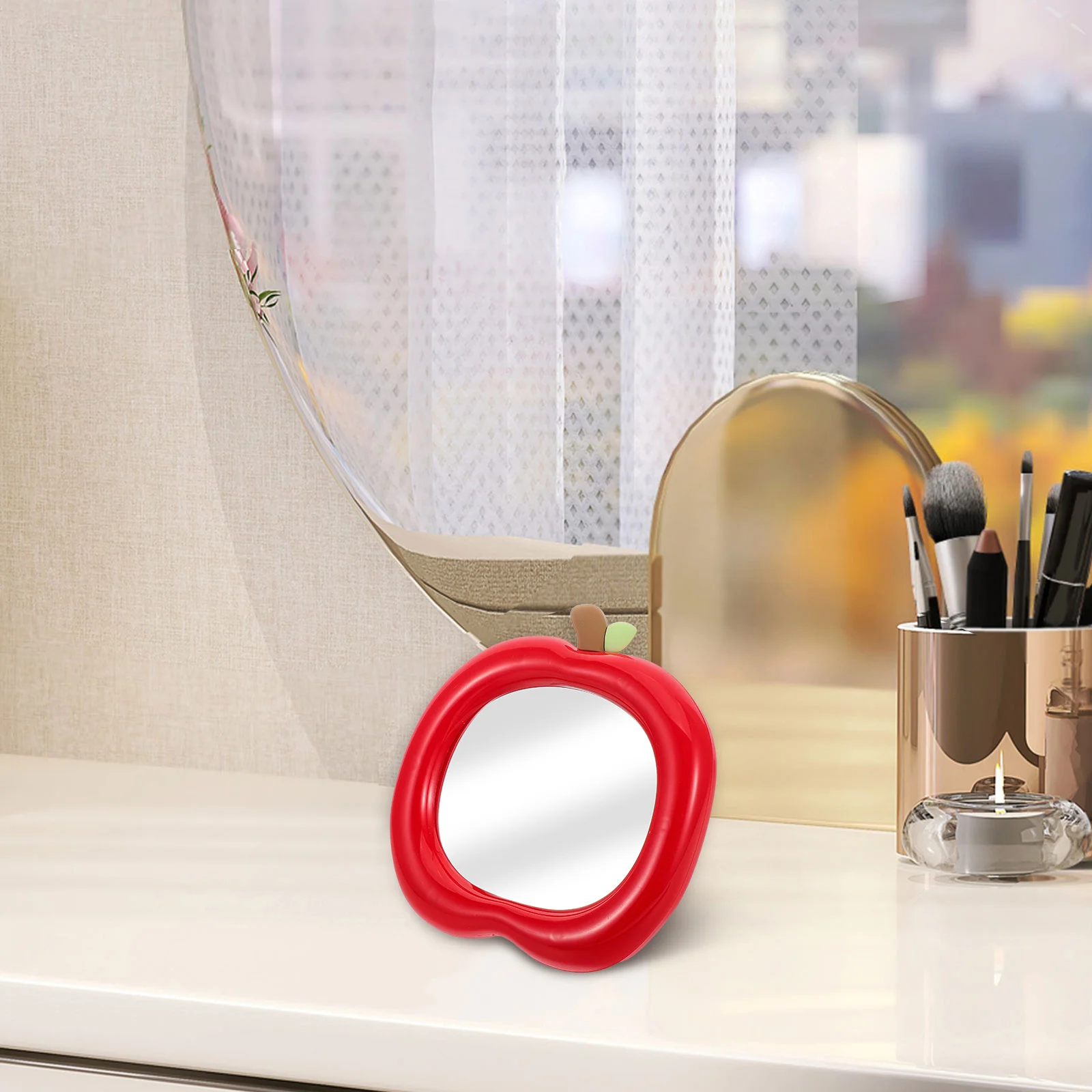 귀여운 휴대용 책상 거울 컴팩트 메이크업 거울 안정적인 스탠드 사무실 가정용 테이블탑 소녀 여성용 작은 핸드백 거울