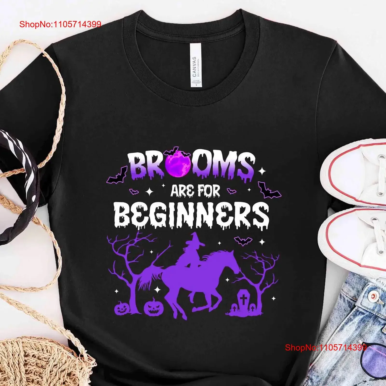 Halloween Horse T Shirt Brooms Are For Beginners Lover Rider Owner Trainer HOR245F01 vintage Washed streetwear fashion