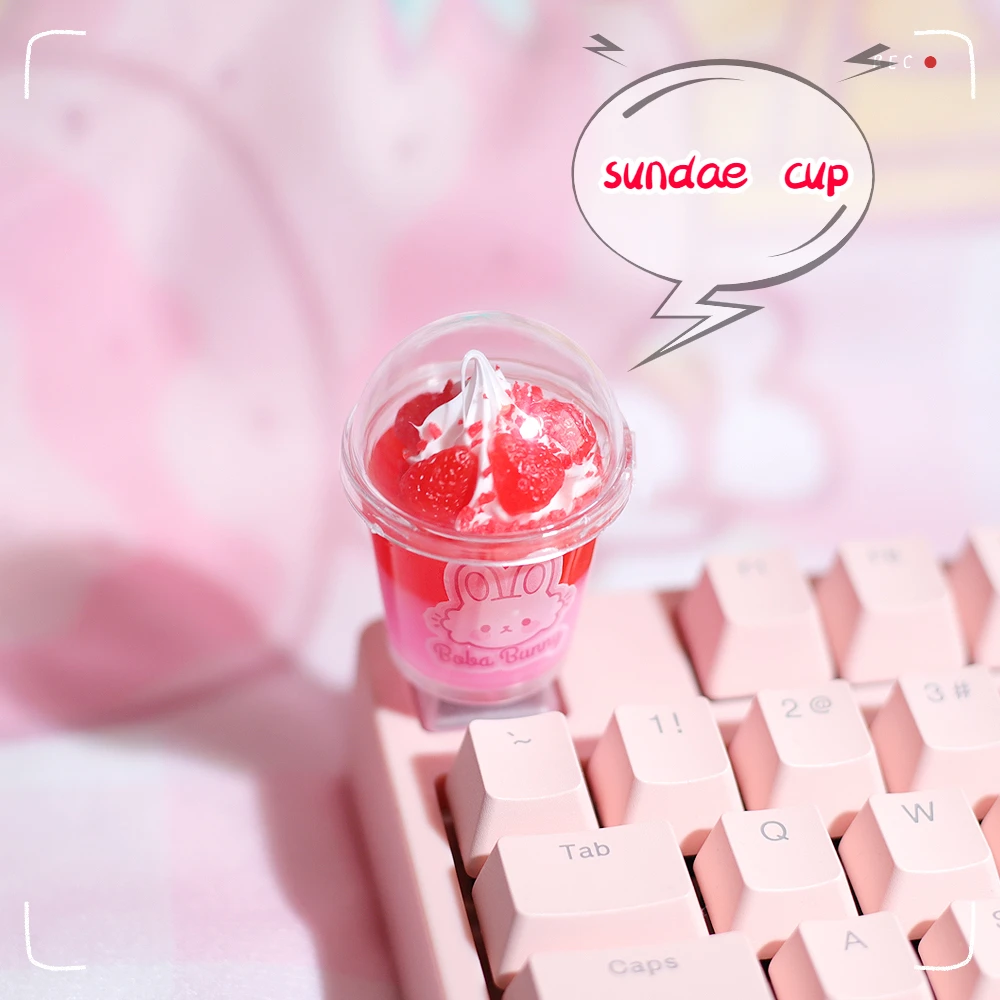 Tapa de Teclado mecánico para MX Switch, accesorios transparentes estéreo de helado, color rosa, bonitos dibujos animados Kawaii