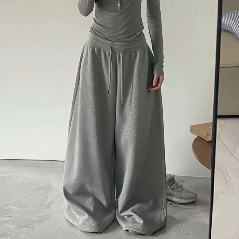 Y2K-Pantalon de survêtement baggy vintage pour femme, pantalon large, streetwear décontracté, fermeture éclair, braguette féminine, automne, coréen, nouveau, fj2024