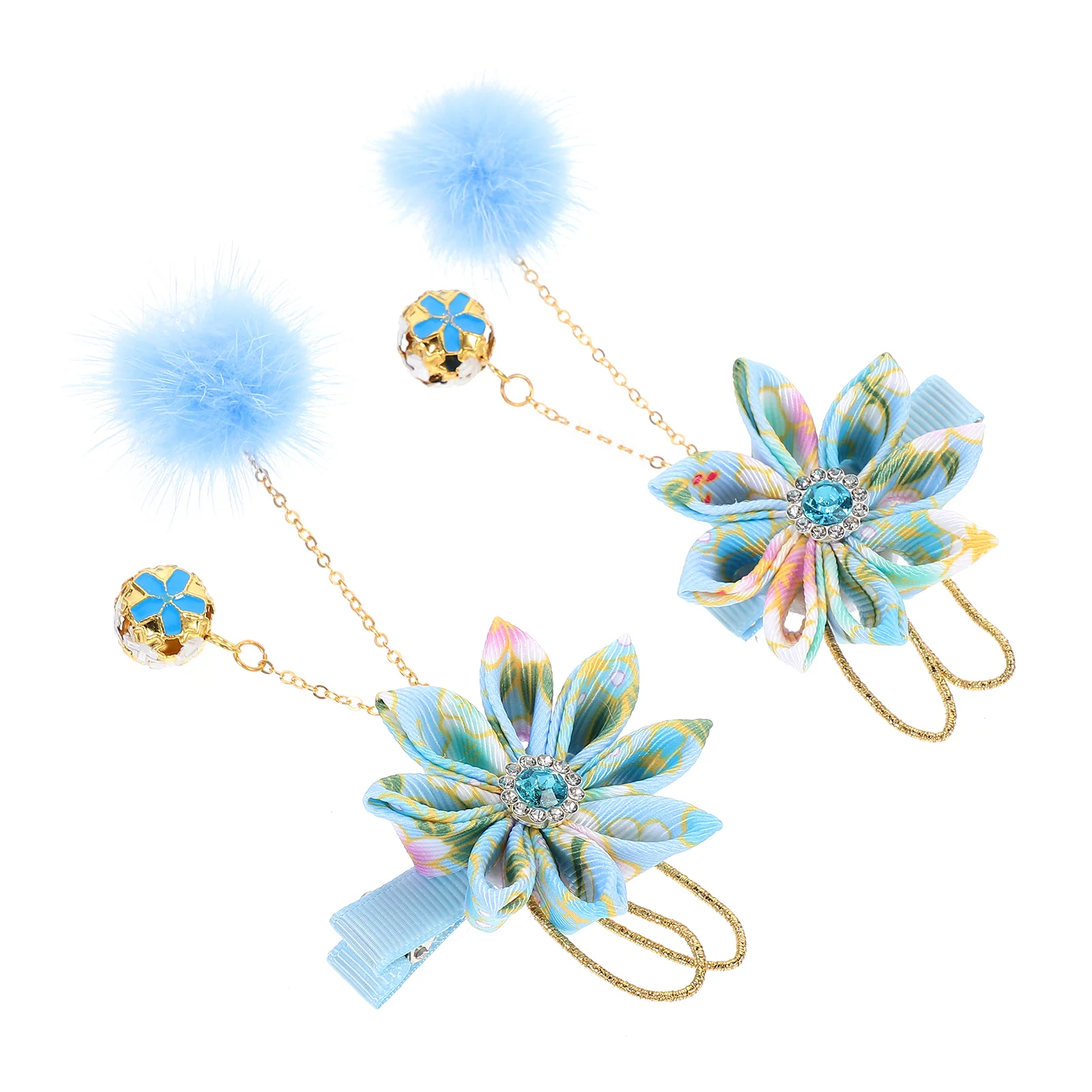 

2 Pcs Floral Hairpin Dangle Charm Baby Girls Accessories Decorative Fabric Barrette Pins Women Chinese Style Hair Clip