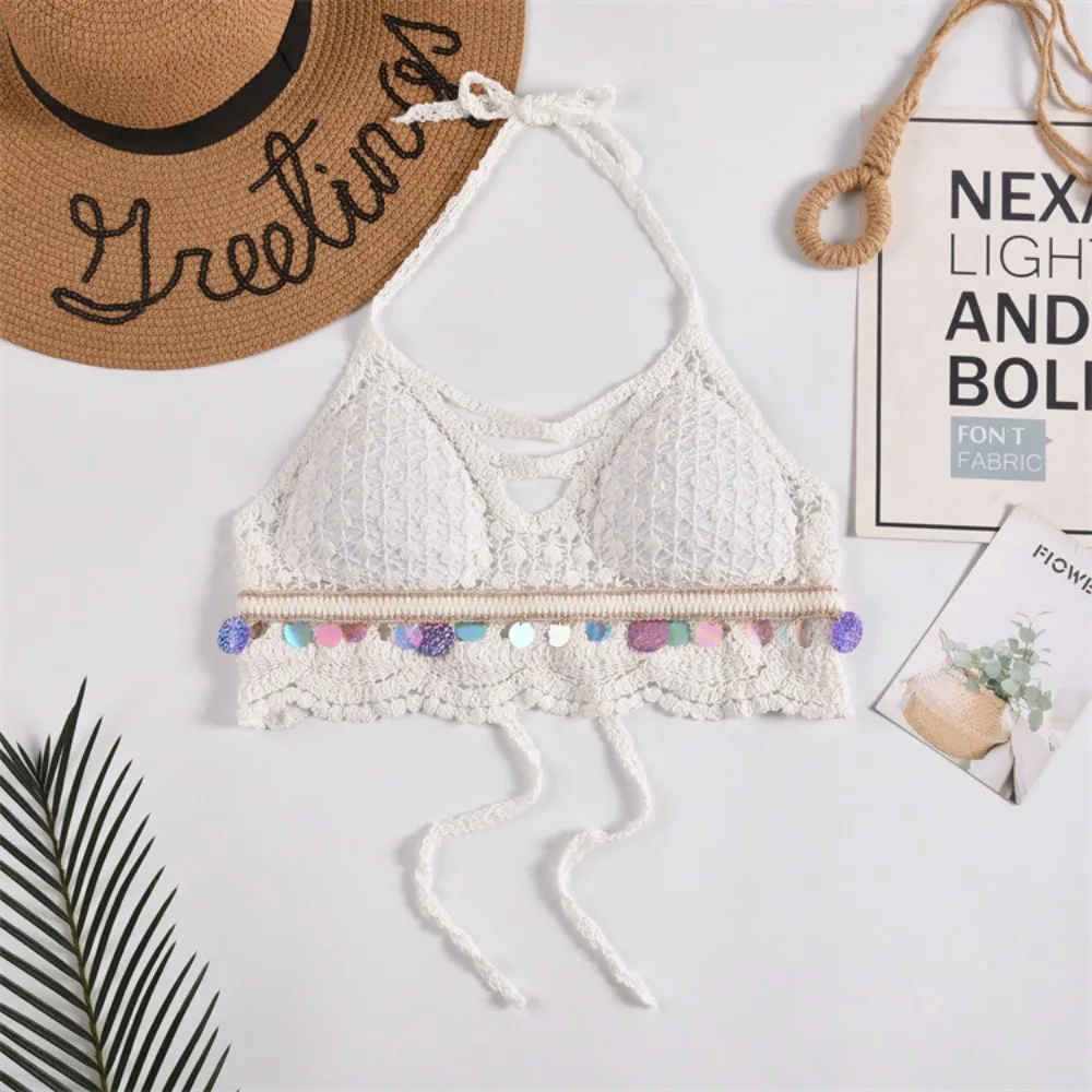 

2024 Bohemian Ethnic Style Strap Vest Sexy Sleeveless Camisole Outerwear Halter Swimsuit Lady
