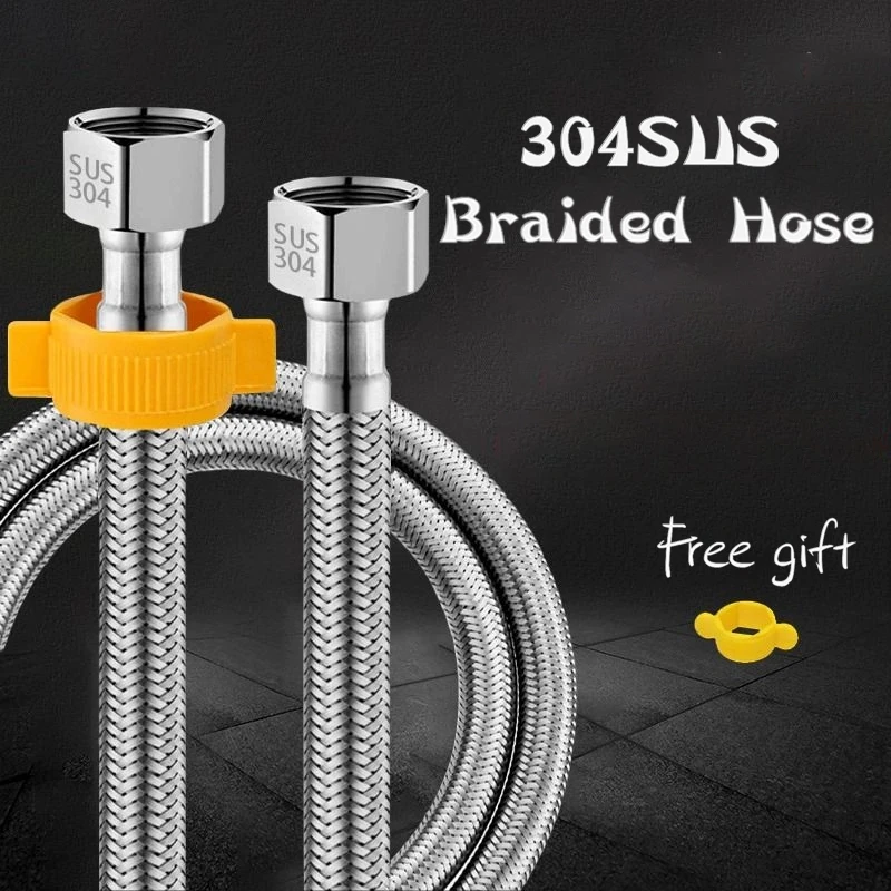 304 SUS Braided Pipe: 1/2inch Cold/Hot Inlet Hose, High-pressure Anti-explosion for Toilet/Water Heater Metal-connected Water