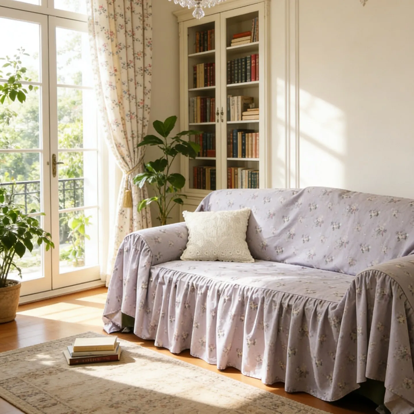 French Korean Princess Idyllic Purple Rose Cotton Sofa Towel 2 and 3 Seater Sofa Cover Whole Cover Large Size