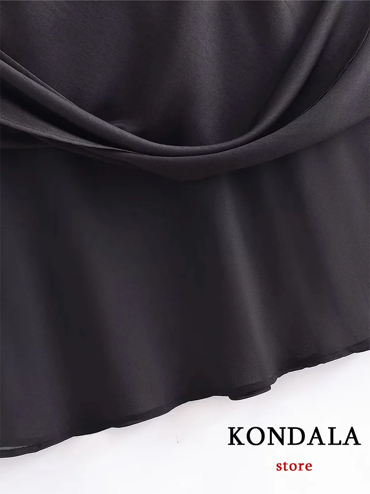 KONDALA Vintage Sexy Chic Women Dress Fold Solid Sleeveless V Neck Satin Long Straight Vestidos Fashion 2024 Party Dress